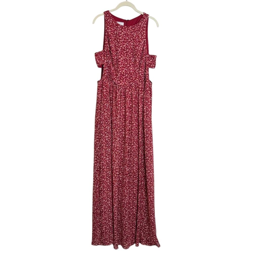 Davids Bridal DB Studio Maxi Dress 16 Red Floral Chiffon Cutout Sleeveless NEW